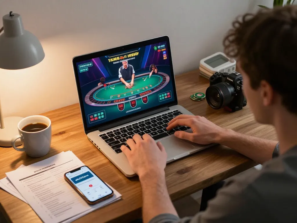 Player engaging in live dealer blackjack on ek333pro app in cozy home setting