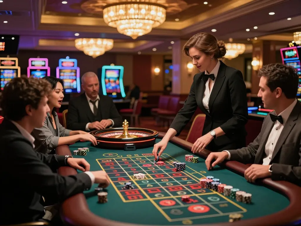 Players engaging at the roulette table in SHBET's luxurious casino atmosphere.