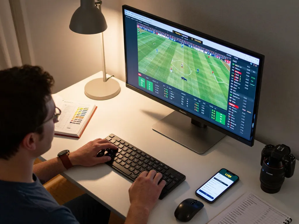 Engaging in sports betting on LV88 app with live odds displayed in a modern home setup