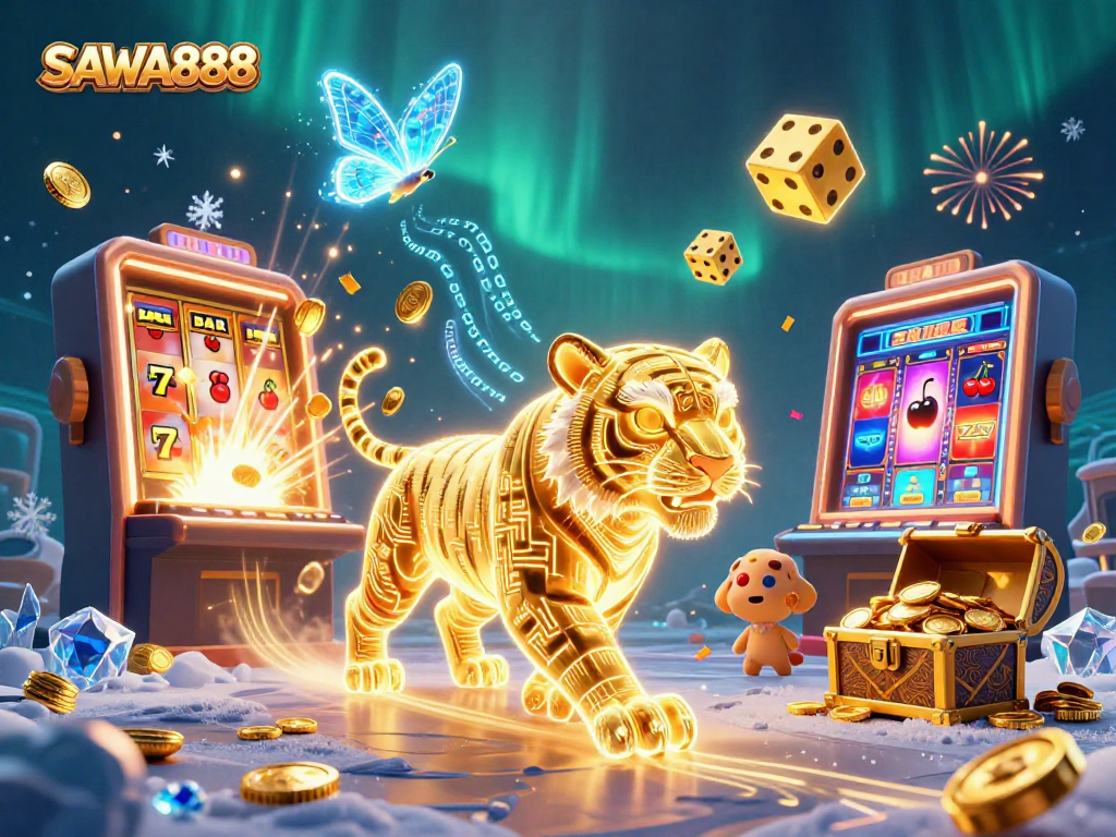 Experience thrilling gameplay at SAWA888 as the golden tiger explores a digital casino landscape packed with slots and jackpots.