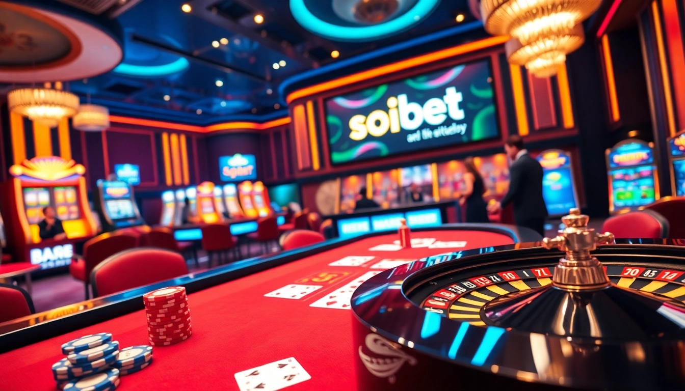 Experience thrilling gameplay with soibet ออนไลน์ at a vibrant casino, featuring poker chips and roulette.