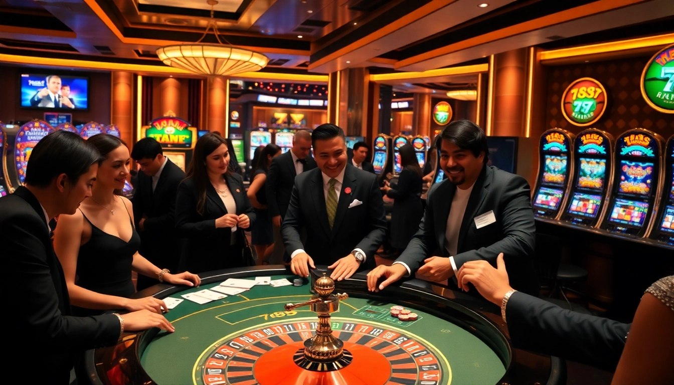 Players enjoying a game at 789F casino, showcasing vibrant tables and poker chips.
