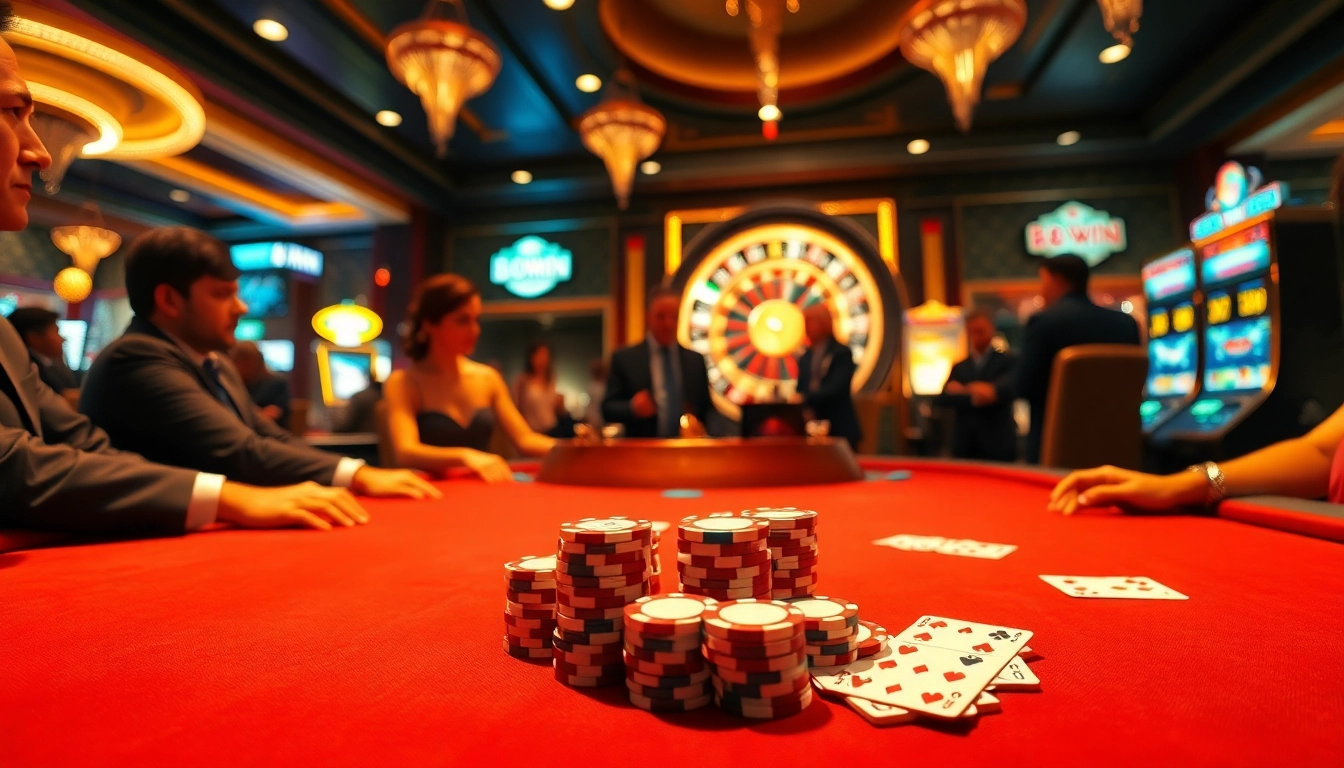 Experience the thrill of gambling at 98win with vibrant poker chips and a luxurious casino atmosphere.