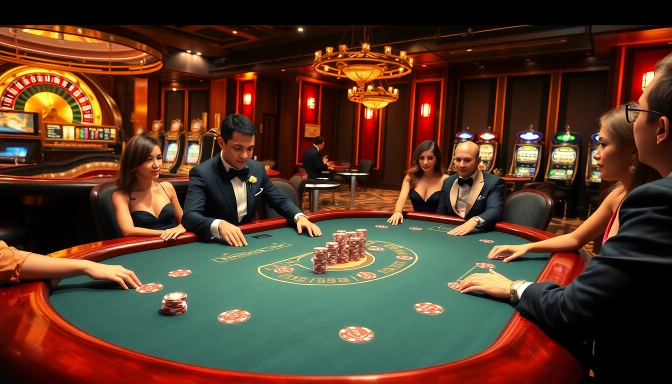 Nha cai uy tin gambling scene with an elegant poker table and luxurious atmosphere.