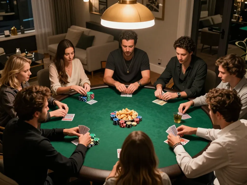 Engaging poker night with friends showcasing keonhacai betting strategies and camaraderie.
