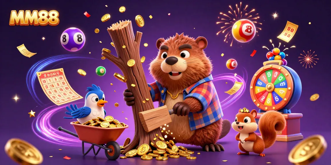 Experience excitement with MM88, where joyful characters celebrate winnings in a vibrant casino setting.