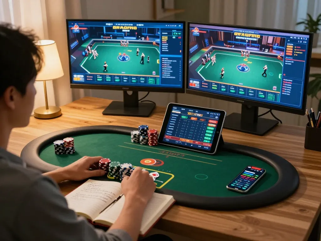 Engaging in sunwin20 online poker gameplay with strategy notes and multiple game screens.