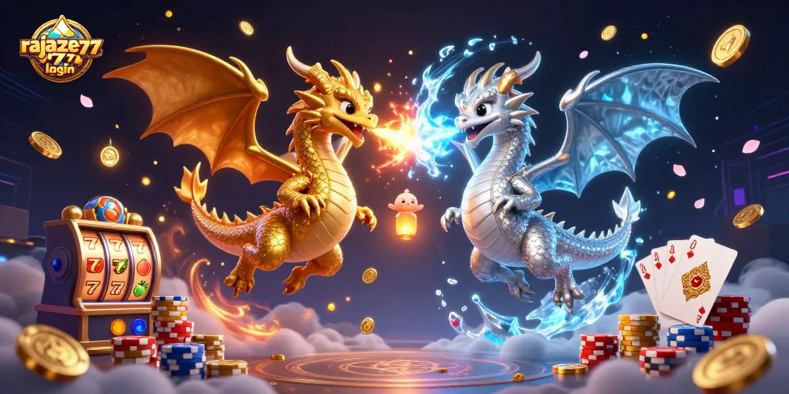 Experience thrilling action with rajazeus 777 login illustrating dragons, slot reels, and golden wins.