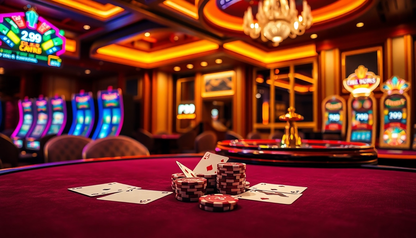 Engaging betting scene highlighting PS 99 with poker chips and roulette wheel in a vibrant casino atmosphere.