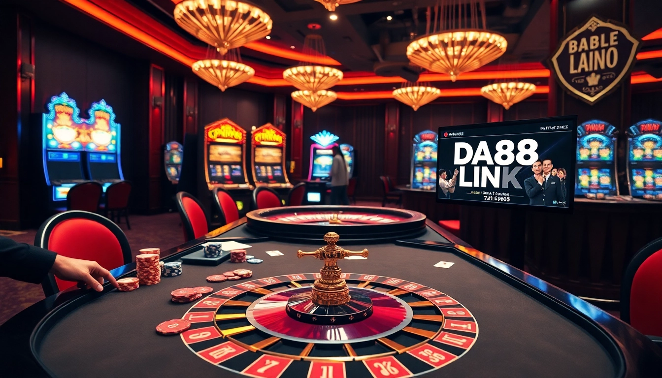 Experience the intense excitement of DA88 LINK at a luxurious casino table with poker chips and cards.
