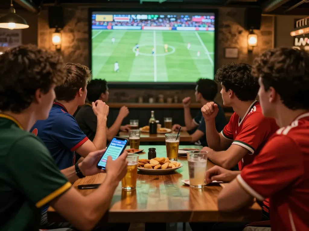 Engaging in sports betting on cakhia tv while watching a live match in a sports bar