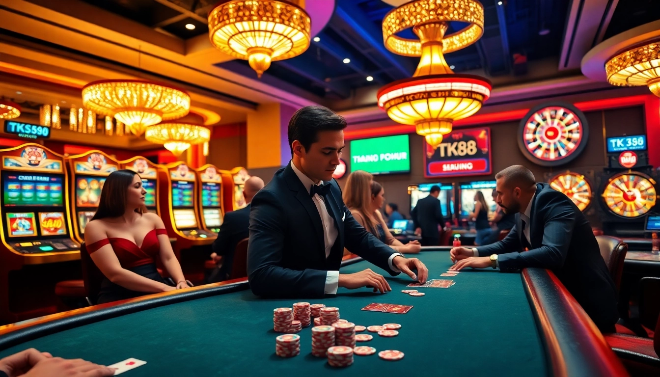 Experience the excitement of poker at TK88 Casino with professional dealers and vibrant atmosphere.