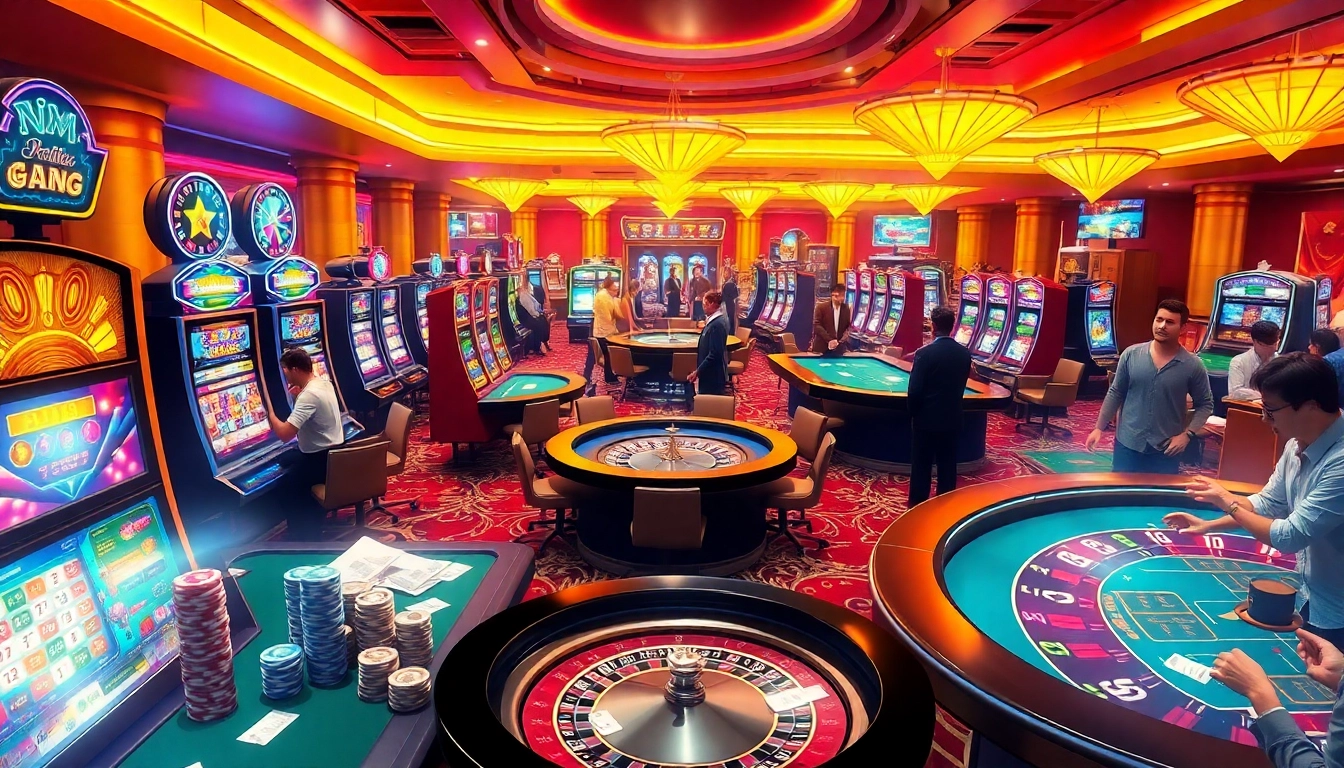 Thrilling gaming experience at MM 88 casino with vibrant slot machines and poker tables.
