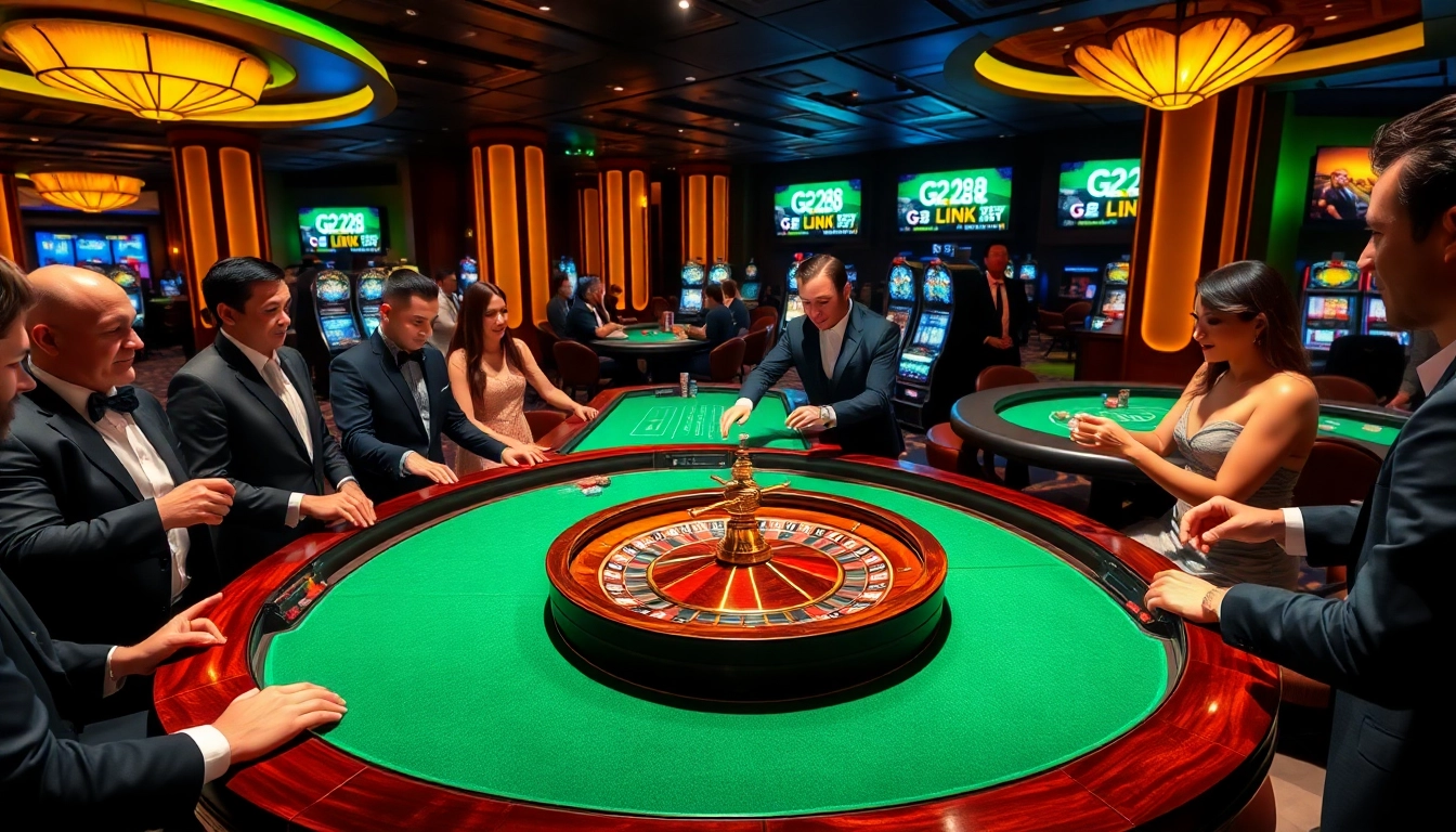 Experience the thrill of G28 LINK promotions at a vibrant casino with players at roulette tables.