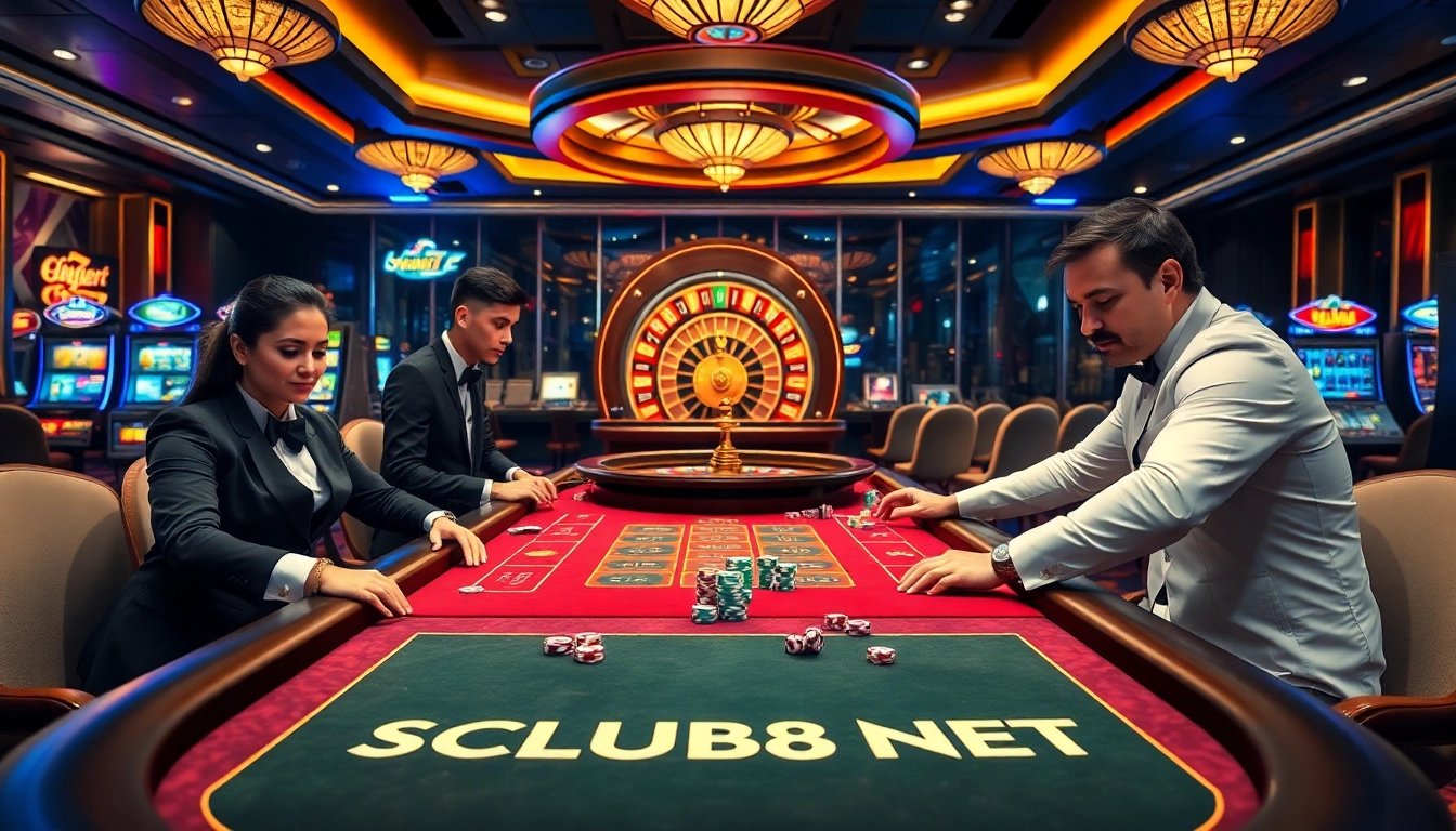 Experience the thrill of SCLUB88 NET with vibrant casino tables and immersive gambling action.