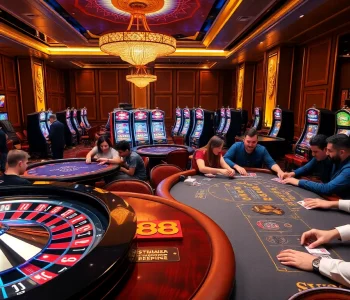 Engaged players showcasing strategic wins at a glamorous SV88 casino.