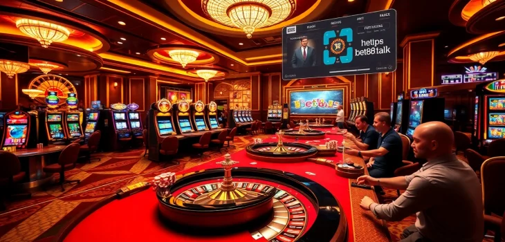 Players enjoying casino games at a luxurious venue, featuring elements from https://bet88.talk/ for an engaging experience.