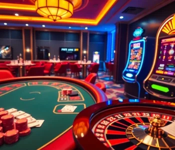 Engaging scene of gambling activities at F168 nhà cái with poker chips and slot machines.