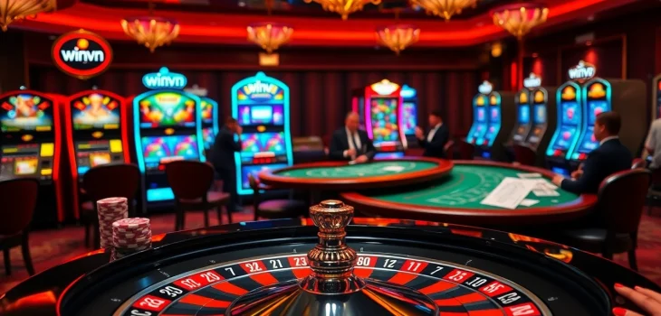 Experience the thrill of winning at WinVN's vibrant casino atmosphere with roulette, poker, and slot excitement.