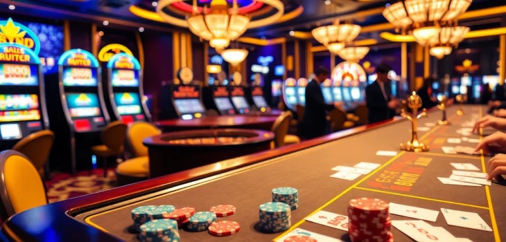 Experience the thrill of 888vnd game at an elegant casino table with vibrant chips and cards.