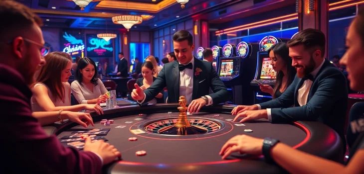 Players enjoying high-stakes gambling at a luxurious casino table, capturing the excitement of MB66.