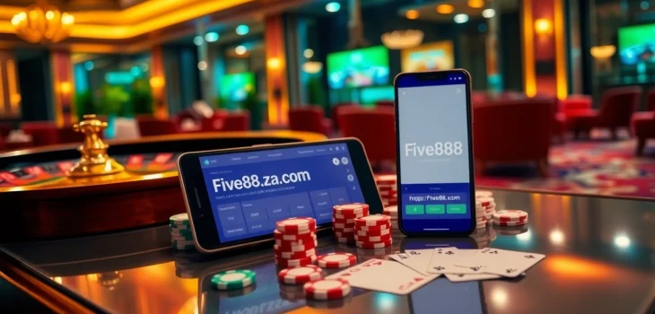 Players engaging with live casino action at https://five88.za.com/ featuring poker chips and betting slips.