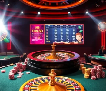 Engaging gameplay atmosphere at Fun 88 casino with poker tables and roulette wheel.