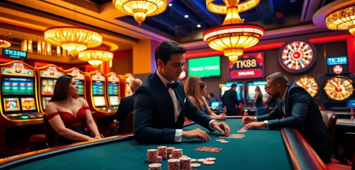 Experience the excitement of poker at TK88 Casino with professional dealers and vibrant atmosphere.