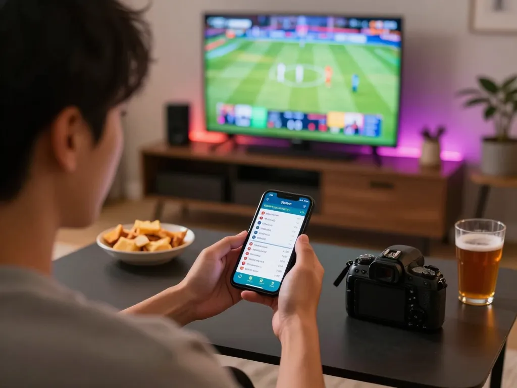 Engaging in soi kèo nhà cái sports betting at home with live game highlights.