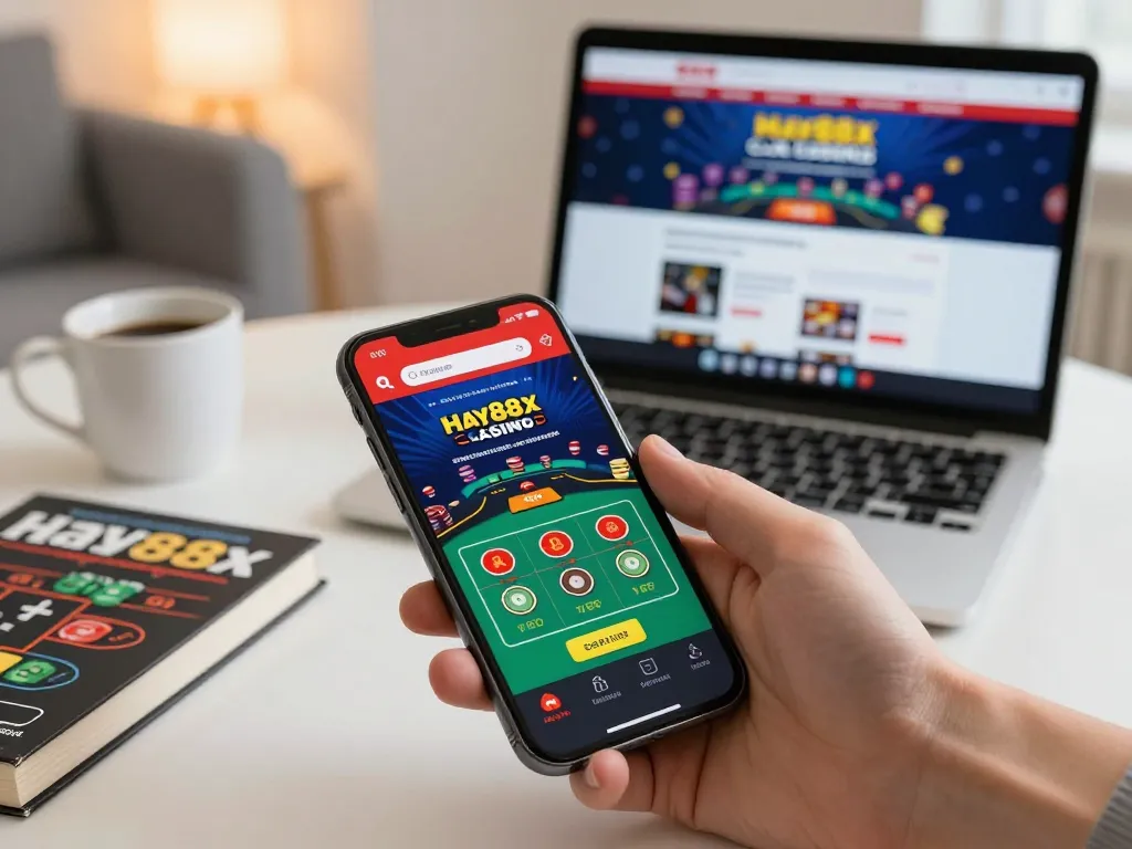 Engaged user interacting with hay88x casino app on smartphone, preparing to place a bet